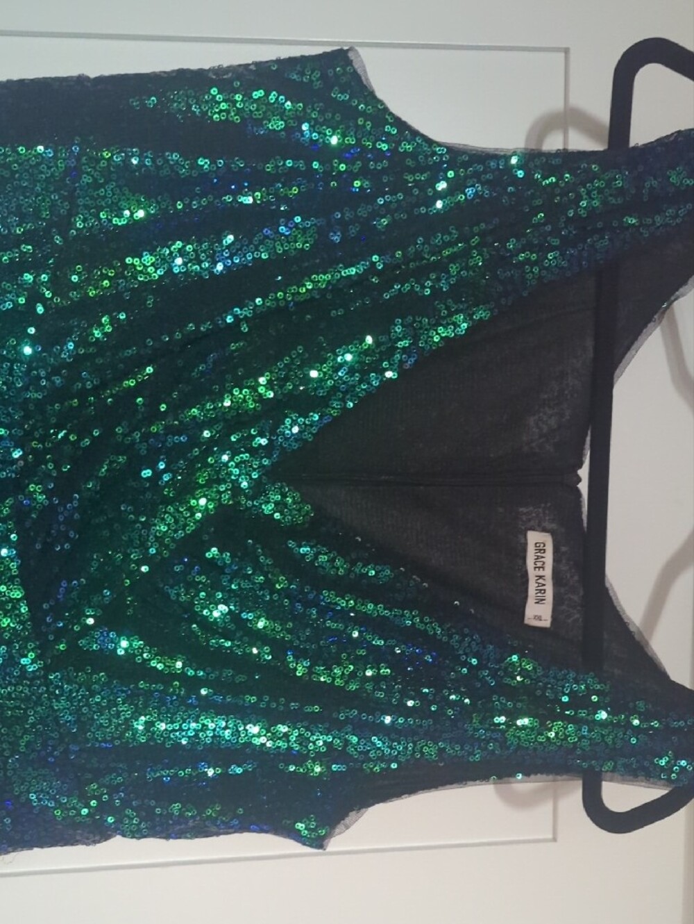Grace Karin Green and Blue Sequin V-Neck Midi Dress - Picture 3 of 5